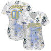 Maxcorners Custom White Light Blue-Yellow 3D Pattern Design Beach Hawaii Palm Trees And Island Authentic Baseball Jersey LM2605