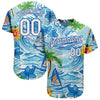 Maxcorners Custom White Royal 3D Pattern Design Beach Hawaii Palm Trees And Flowers Authentic Baseball Jersey LM2605