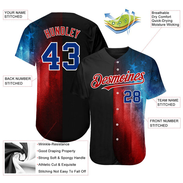 Maxcorners Custom Black Royal-Red 3D American Flag Fashion Premium Baseball Jerseys LM0210