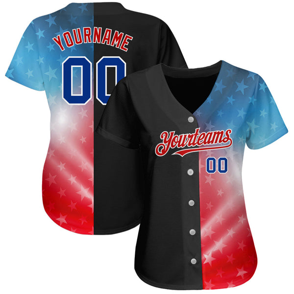 Maxcorners Custom Red Royal-Black 3D American Flag Fashion Premium Baseball Jersey LM0210