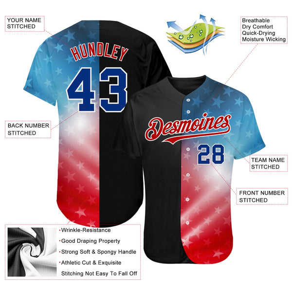 Maxcorners Custom Red Royal-Black 3D American Flag Fashion Premium Baseball Jersey LM0210