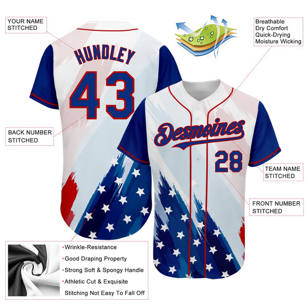 Maxcorners Custom White USA Flag Royal Red-Black 3D American Flag Fashion Premium Baseball Jersey LM0210