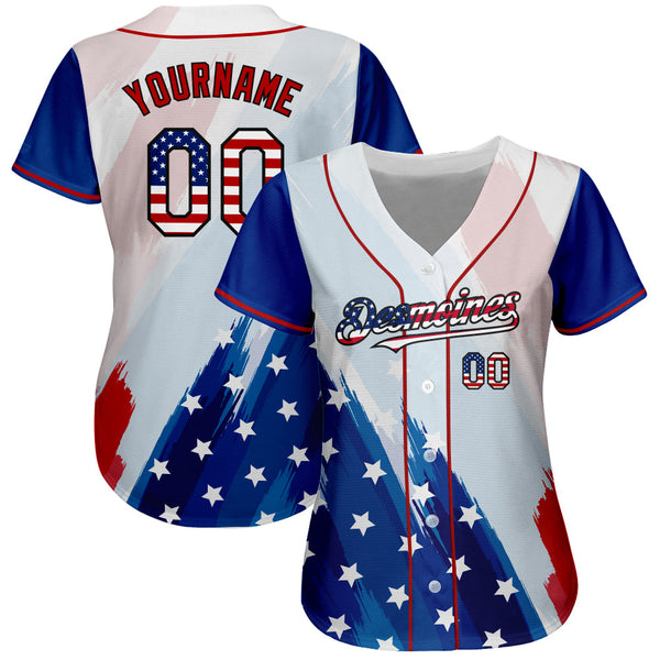 Maxcorners Custom Royal White-Red 3D American Flag Fashion Premium Baseball Jersey LM0210