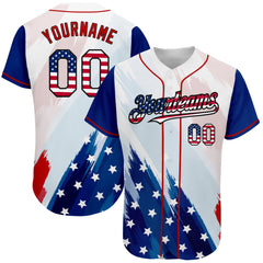 Maxcorners Custom Royal White-Red 3D American Flag Fashion Premium Baseball Jersey LM0210