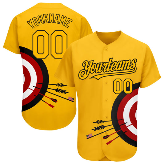 Maxcorners Custom Gold Black-Red 3D Pattern Design Dart Board Target Authentic Baseball Jersey LM2605