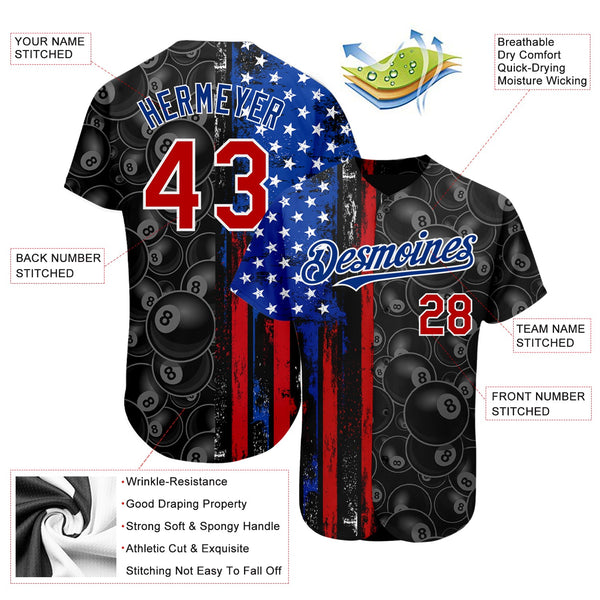 Maxcorners Custom Royal Red-White 3D American Flag Premium Baseball Jersey LM0210