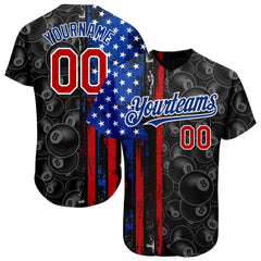 Maxcorners Custom Royal Red-White 3D American Flag Premium Baseball Jersey LM0210