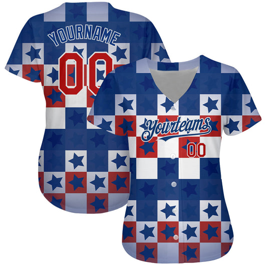 Maxcorners Custom White Red 3D American Flag Premium Baseball Jersey LM0210