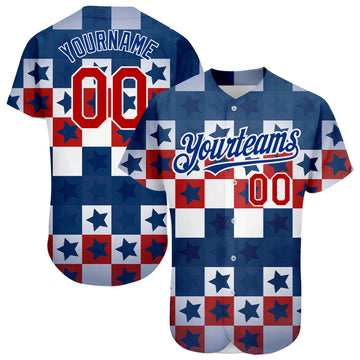 Maxcorners Custom White Red 3D American Flag Premium Baseball Jersey LM0210