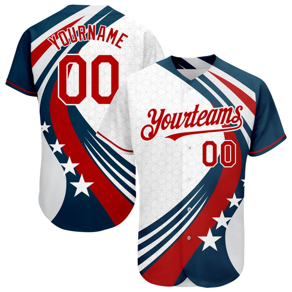 Maxcorners Custom White Red-Royal 3D American Flag Premium Baseball Jerseys LM0210
