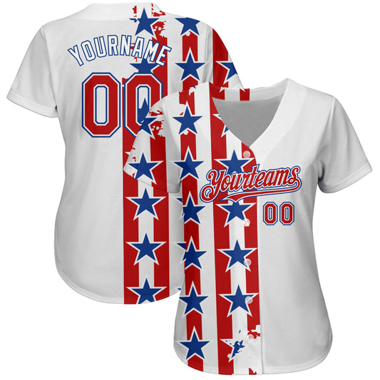Maxcorners Custom Red Royal-White 3D American Flag Premium Baseball Jersey LM0210