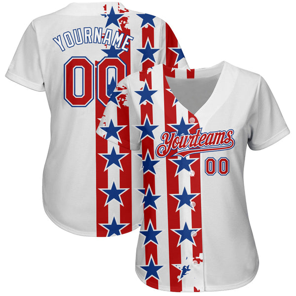 Maxcorners Custom Red Royal-White 3D American Flag Premium Baseball Jersey LM0210