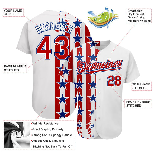 Maxcorners Custom Red Royal-White 3D American Flag Premium Baseball Jersey LM0210