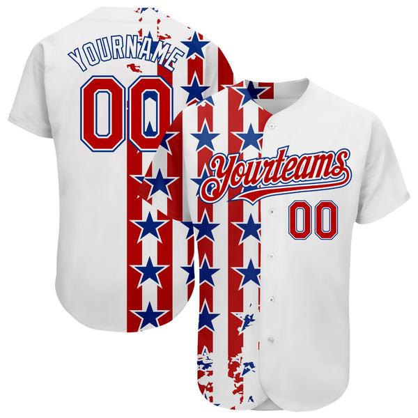 Maxcorners Custom Red Royal-White 3D American Flag Premium Baseball Jersey LM0210
