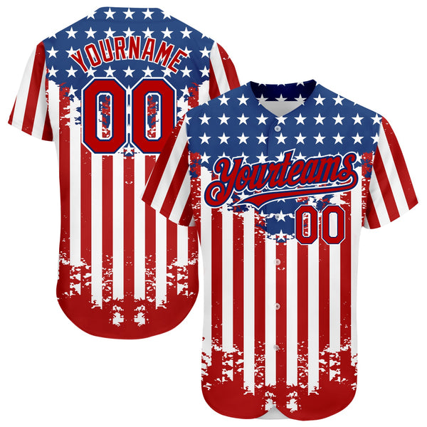 Maxcorners Custom Black Old Gold-White 3D American Flag Premium Baseball Jersey LM0210
