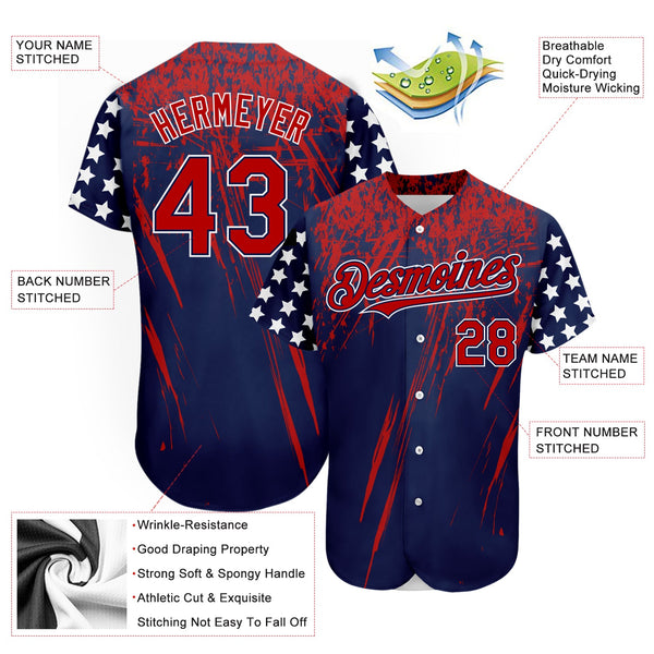 Maxcorners Custom White USA Flag Royal Red-Black 3D Premium Baseball Jersey LM0210