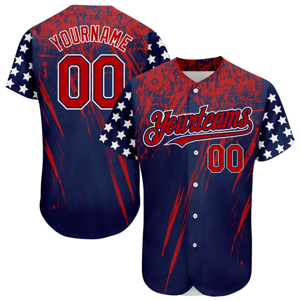 Maxcorners Custom White USA Flag Royal Red-Black 3D Premium Baseball Jersey LM0210