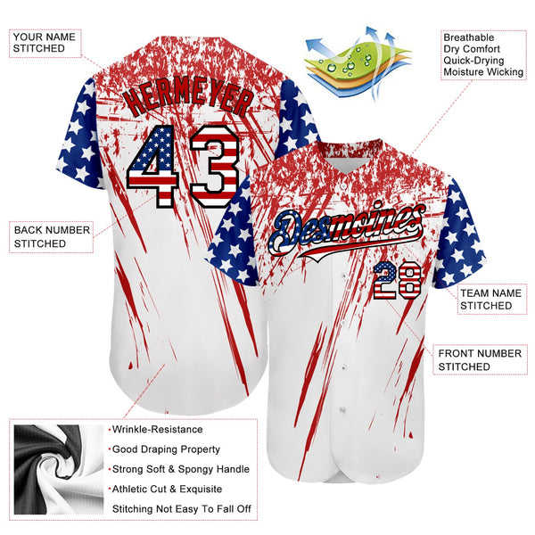 Maxcorners Custom Royal USA Flag Red-Black 3D Premium Baseball Jersey LM0210