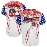Maxcorners Custom Royal USA Flag Red-Black 3D Premium Baseball Jersey LM0210
