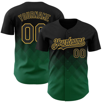 Maxcorners Custom Black Kelly Green-Old Gold 3D Pattern Design Gradient Square Shapes Authentic Baseball Jersey LM2605