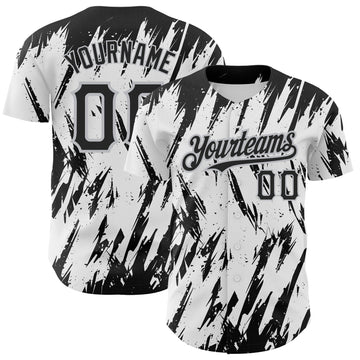 Maxcorners Custom White Black-Gray 3D Pattern Design Abstract Sharp Shape Authentic Baseball Jersey LM2605