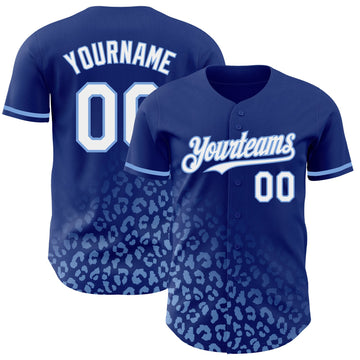 Maxcorners Custom Royal White-Light Blue 3D Pattern Design Leopard Print Fade Fashion Authentic Baseball Jersey LM2605