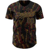 Maxcorners Custom Black Old Gold 3D American Flag Skull Patriotic Premium Baseball Jersey LM0210