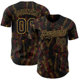 Maxcorners Custom Black Old Gold 3D American Flag Skull Patriotic Premium Baseball Jersey LM0210