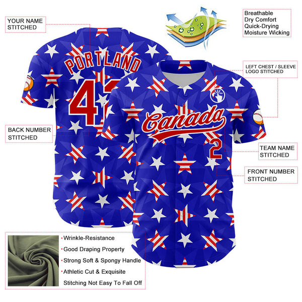Maxcorners Custom Royal Red-White American Flag Patriotic Premium Baseball Jersey LM0210