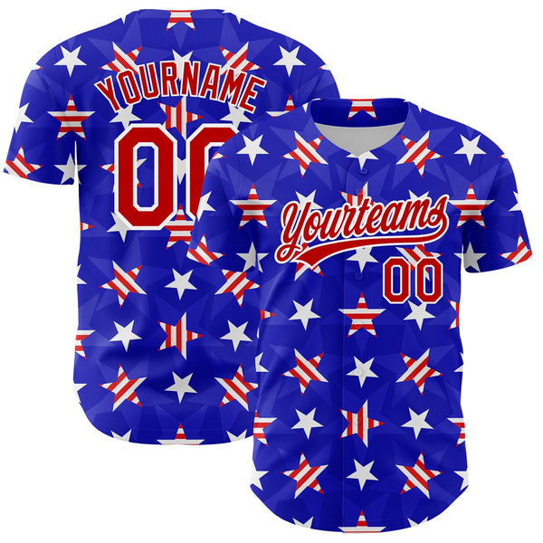 Maxcorners Custom Royal Red-White American Flag Patriotic Premium Baseball Jersey LM0210