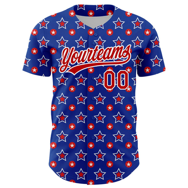 Maxcorners Custom Royal Red-White American Flag Patriotic Premium 3D Baseball Jersey LM0210