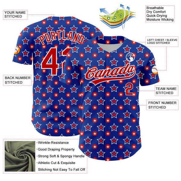 Maxcorners Custom Royal Red-White American Flag Patriotic Premium 3D Baseball Jersey LM0210