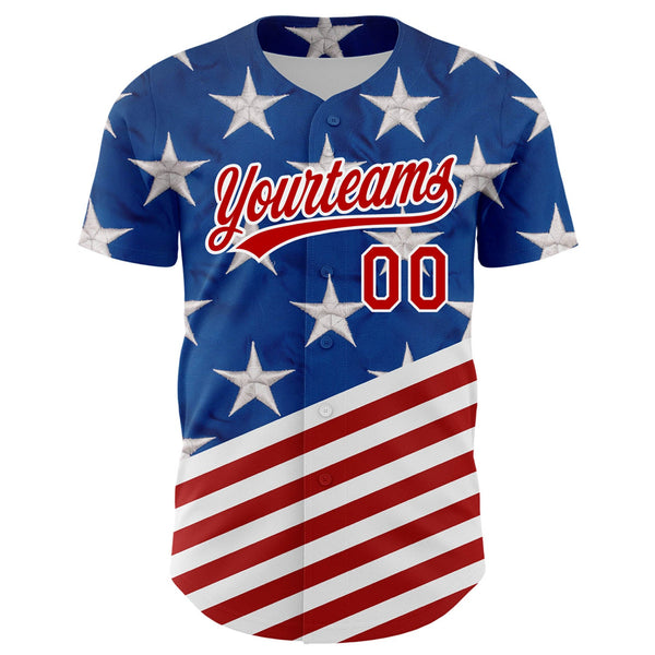Maxcorners Custom Black Royal-Red 3D American Flag Patriotic Premium Baseball Jersey LM0210