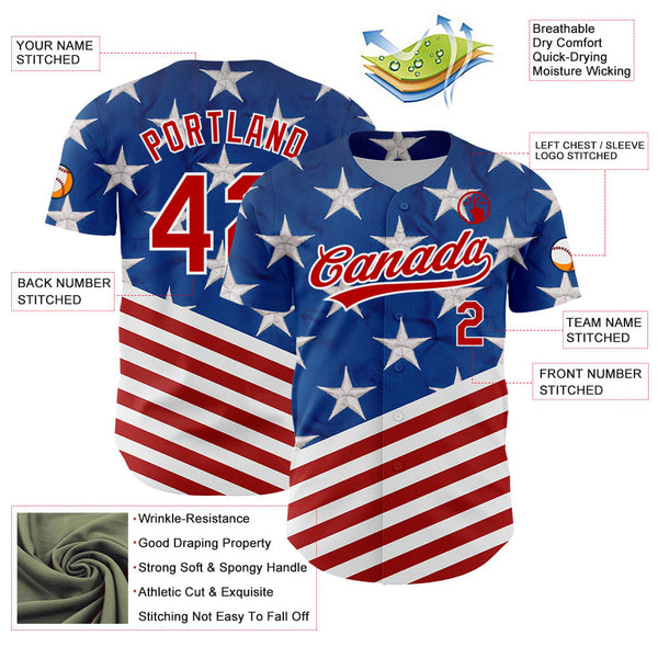 Maxcorners Custom Black Royal-Red 3D American Flag Patriotic Premium Baseball Jersey LM0210