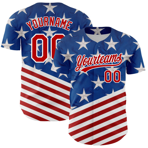 Maxcorners Custom Black Royal-Red 3D American Flag Patriotic Premium Baseball Jersey LM0210