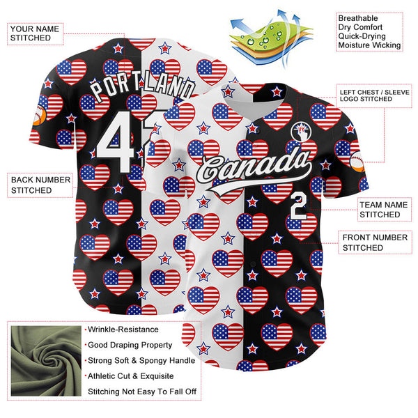 Maxcorners Custom White Red-Royal 3D American Flag Patriotic Premium Baseball Jersey LM0210