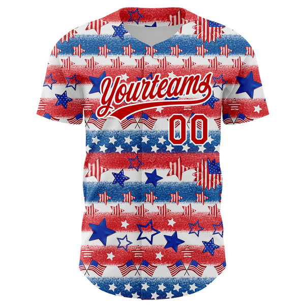 Maxcorners Custom Royal Red-White 3D American Flag Patriotic Premium Baseball Shirt LM0210
