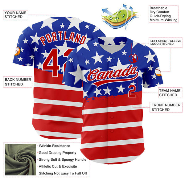 Maxcorners Custom White Red-Royal 3D American Flag Patriotic Premium Baseball Jerseys LM0210