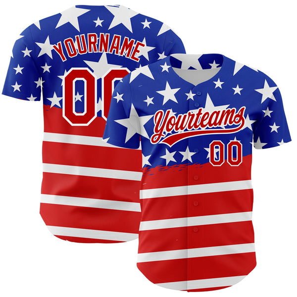 Maxcorners Custom White Red-Royal 3D American Flag Patriotic Premium Baseball Jerseys LM0210