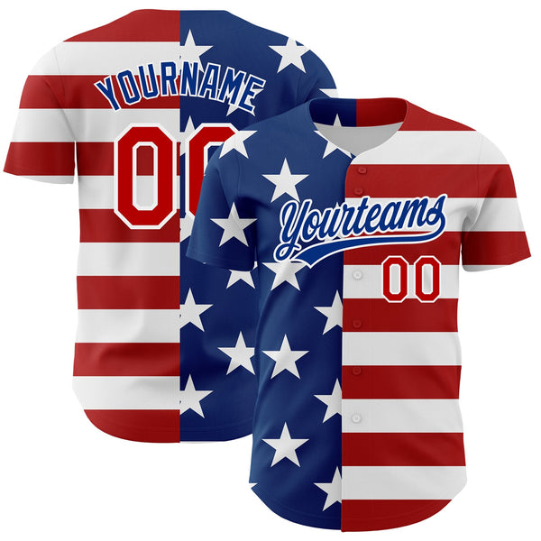 Maxcorners Custom Royal Red-White 3D American Flag Patriotic Premium Baseball Jerseys LM0210