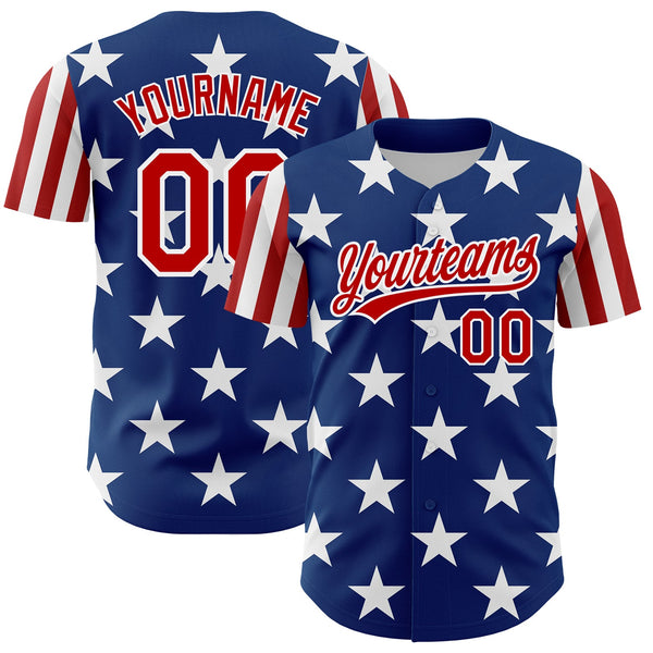 Maxcorners Custom Black Red-Royal 3D American Flag Eagle Patriotic Premium Baseball Jersey LM0210