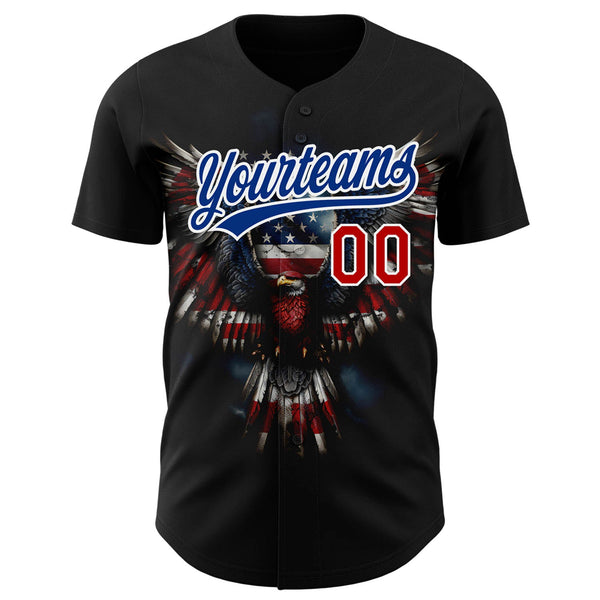 Maxcorners Custom Red USA Flag-Black 3D American Flag Patriotic Premium Baseball Jersey LM0210