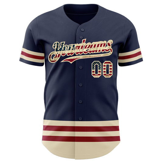 Maxcorners Custom Olive Vintage USA Flag Red-Cream Line Premium Salute To Service Baseball Jersey LM0210