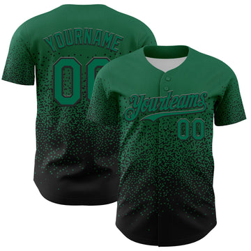Maxcorners Custom Kelly Green Black 3D Pattern Design Gradient Style Irregular Shape Authentic Baseball Jersey LM2605