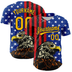 Maxcorners Custom Navy Gold-Red 3D American Flag Eagle And Star Authentic Baseball Jersey
 LM0609