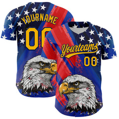 Maxcorners Custom Royal Gold Navy-Red 3D American Flag Eagle And Star Authentic Baseball Jersey
 LM0609