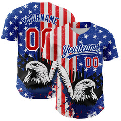 Maxcorners Custom White Red-Royal 3D American Flag Eagle And Star Authentic Baseball Jersey
 LM0609