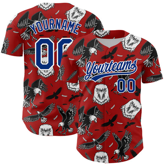 Maxcorners Custom Red Royal-White 3D Pattern Design American Eagle Authentic Baseball Jersey
 LM0609