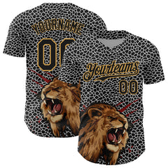 Maxcorners Custom Black Old Gold 3D Pattern Design Animal Lion Authentic Baseball Jersey
 LM0609