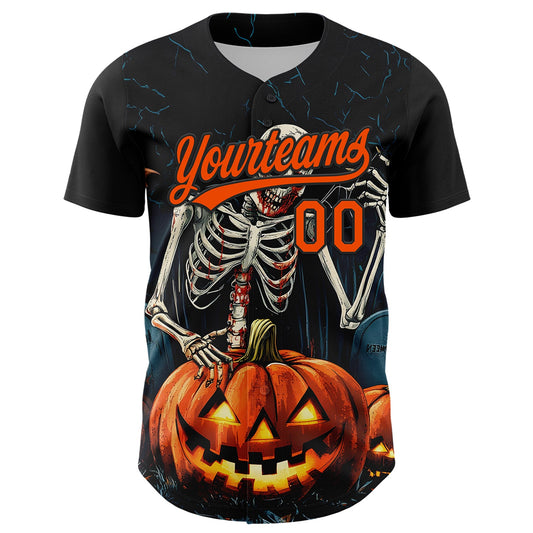 Maxcorners Custom Black Orange 3D Halloween Classic Authentic Baseball Jersey LM2605
